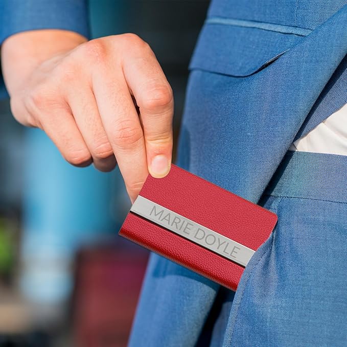 Taikuri Custom Business Card Holder Personalized Engraved Leather Business Card Case Holder Customized Your Text/Logo for Women/Men as Business/Unique Gift