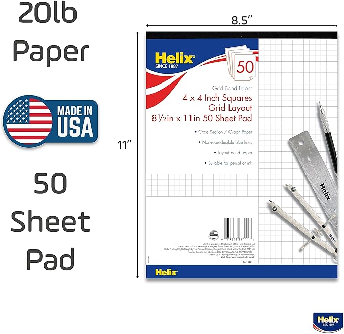 Helix Bond Pad, 4 x 4 Grid, 8.5 x 11 Inches, 50 Sheets (27111)
