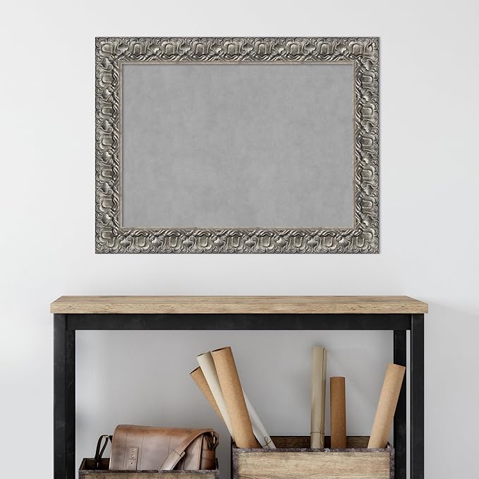 Amanti Art Silver Framed Magnetic Board 26x34 Medium Vision Board for use with Magnets, 100% Metal Sheet to Display Items as Office Decor or for Home Organization in mudroom, Kitchen or Kids Room