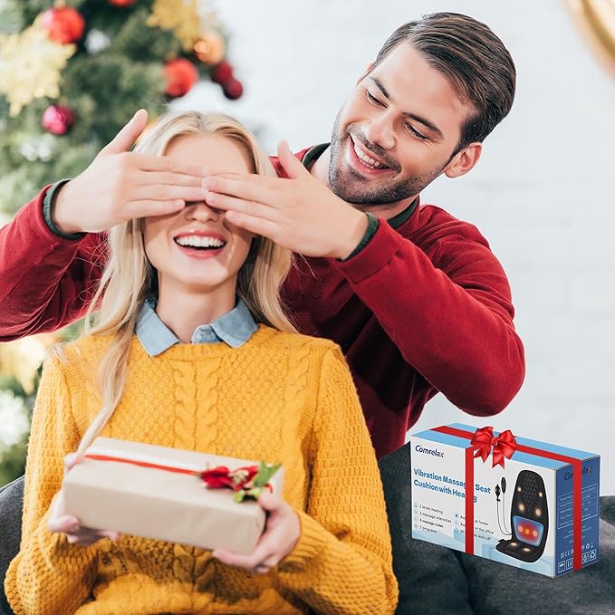 comrelax Back Massager for Chair with 8 Motors, Massage Chair Pad, Seat Massager with Lumbar Support,Heating Pad for Home/Office/Wife/Husband/Christmas