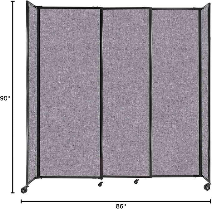 Versare Straightwall Sliding Portable Wall Partition | Freestanding Office Dividers | Locking Wheels | Temporary Room Separator | 7'2'' Wide x 7'6'' Tall Cloud Gray Fabric Panels
