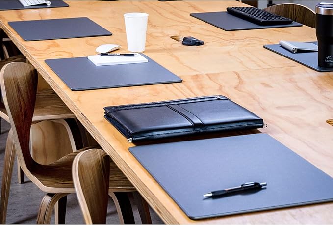Dacasso 17" x 14" Gray Leatherette Luxury Conference Table Pad - Desk Blotter for Writing - Boardroom Organization & Executive Desk Decor