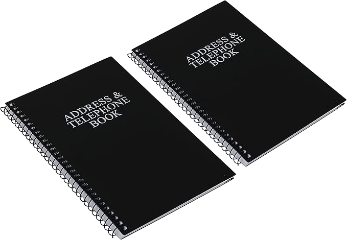 Iconikal Address and Telephone Book, Black, 8 x 5 inches, 2-Pack