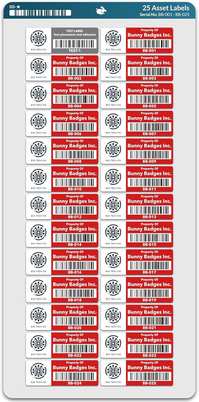 Custom Asset Tags (Upload Your Logo) - Asset Labels with Barcodes - 2” x 0.7” (50-5000 Labels)