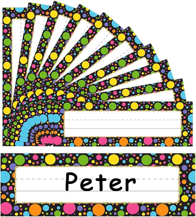 PETCEE Name Tags for Classroom Desks - 36Pcs Watercolor Dots Name Plates for Desks Confetti Name Plates for Kindergarten Preschool Classroom Back to School Teacher Supplies Must Haves