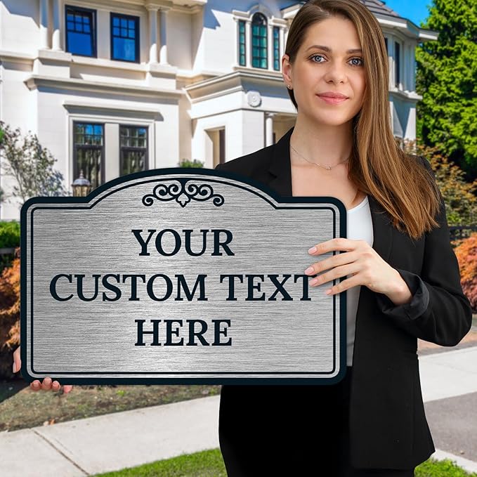 Custom Decorative Sign, Personalized Metal Sign for Business, Driveway, Home, Airbnb, Office Door Plaque, Brushed Nickel Sign, 12x18 Inches, ACM, Fade Resistant, Made in USA by Sigo Signs