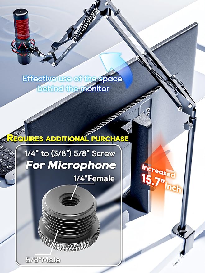 CACENCAN Overhead Camera Mount, 5lb Horizontal Load-Bearing, 360° Adjustable Stand for Desk, Flexible Arm Desk Mount, with Phone Clamp, Tabletop Mount for DSLR Camera/Webcam/Microphone(White