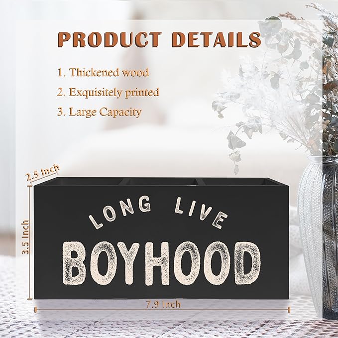 Exqcom Long Live Boyhood Pen Pencil Crayon Holder for Boys, Kids Toothbrush Holder, Boys Room Decor, Back to School Gifts Essentials for Kids
