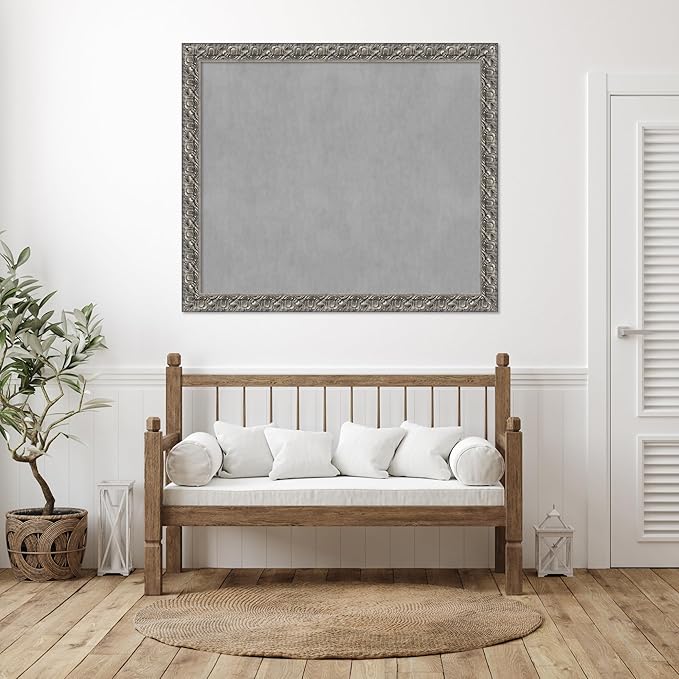 Amanti Art Silver Framed Magnetic Board 46x54 Oversize Vision Board for use with Magnets, 100% Metal Sheet to Display Items as Office Decor or for Home Organization in mudroom, Kitchen or Kids Room
