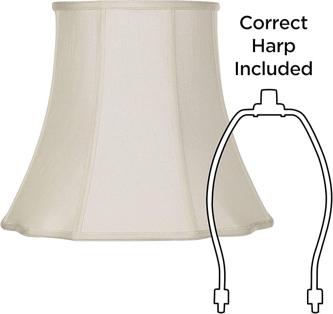 Creme Large Bell Cut Corner Lamp Shade 10" Top x 16" Bottom x 14" Slant x 13.5" High (Spider) Replacement with Harp and Finial - Springcrest