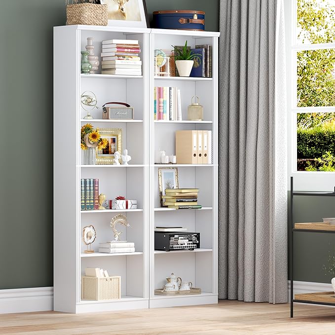 BORNOON 75" Tall Bookshelf, 6-Tier Floor Standing Bookcase with Adjustable Shelves, 24" Wide Open Storage Shelf, Modern Display Organizer for Home Office, Living Room, Bedroom, Study