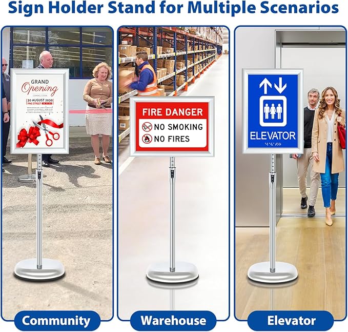 VAIIGO 6Packs Floor Standing Sign Holder Stands for Display 11x17Inch Pedestal Poster Sign Stand, Adjustable Sign Holder Stand for Vertical & Horizontal View Sign Display Stand, Silver