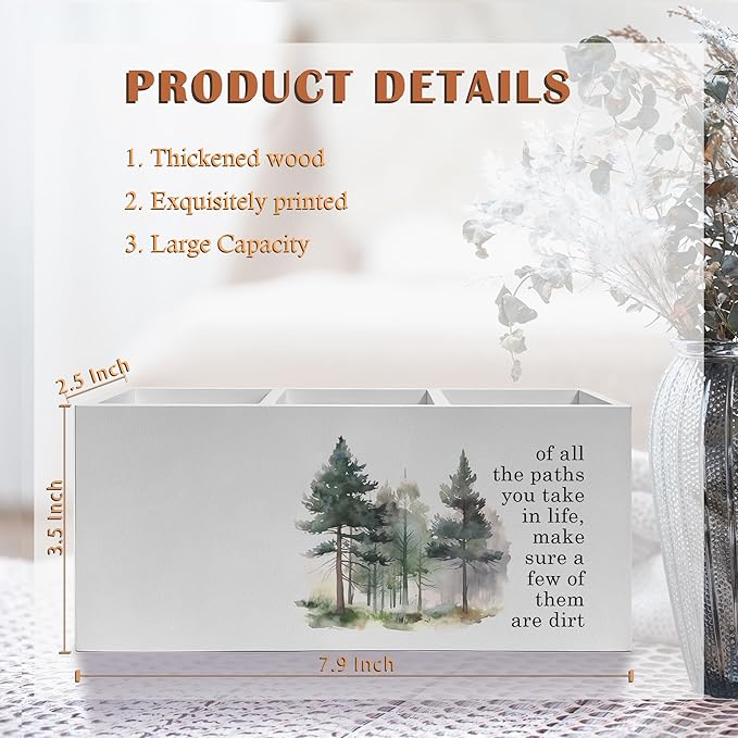 Exqcom Watercolor Forest Inspirational Pen Pencil Holder, Motivational Desk Decor, of All the Paths You Take in Life Pencil Pen Holder Organizer for Home Office Desk Accessories