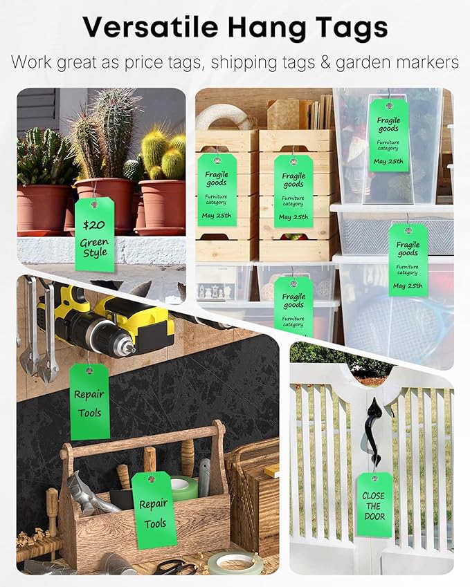 Uniclife 120 Pcs Green Plastic Tags for Labeling 4.7"x 2.36" Plastic Shipping Tag with Wire Writable Waterproof Tag Price Tags with Reinforced Eyelet Blank Hang Label for Luggage