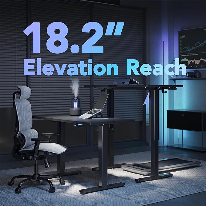 HUANUO AI-Powered Electric Standing Desk with Smart APP, Compatible with Alexa & Google, Adjustable Height, 6 Memory Settings, Sedentary Reminder, Ergonomic Sit-Stand Desk, 48-inch, Black