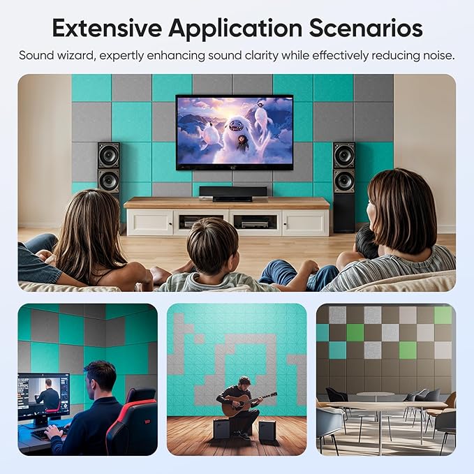 UNECHO 12 Pack 12" X 12" X 0.4" Acoustic Panels for Wall Sound Absorbing, Square Self-Adhesive Sound Panels, High Density Suitable for Multiple Scenarios(Ash Gray)