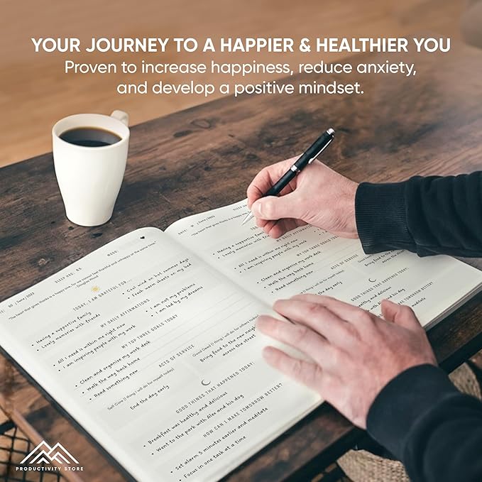 Gratitude Journal & Self Care Journal - Guided Journal, Mindfulness Journal & Mental Health Journal All-In-One - Premium Daily Journal For Women & Men - A5 5.8" x 8.3" - Grey
