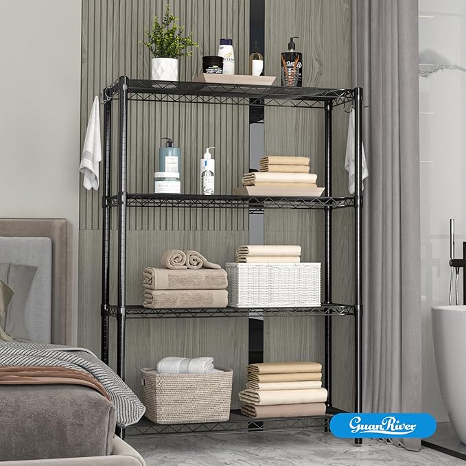 Guan River 4-Shelf Adjustable Metal Shelf Wire Shelving Unit Storage Rack Display Shelf for Office,Kitchen,Bedroom,Bathroom,Laundry,Pantry Basement,Garage(Black,36" L x 14" W x 54" H)