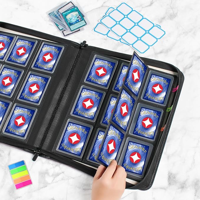 GEAoffice Side Loading 9 Pockets Top Loader Binder Holds 324 Cards, Waterproof PU Leather Trading Card Binder for Toploader, Card Collection Album Folder for MTG, TCG, Sports Cards, Green