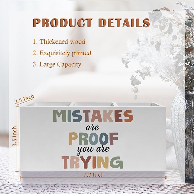 Exqcom Boho Mental Health Pen Pencil Holder, Therapy Office Decor, Mistakes Are Proof That You Are Trying Pencil Pen Holder Organizer for Classroom Therapist Counselor Office Desk Accessories