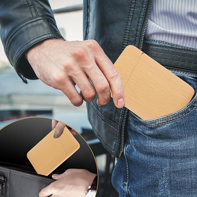 Yookin Wood Business Card Holder Wooden Magnetic Business Card Case Portable Simple (Beech Wood)