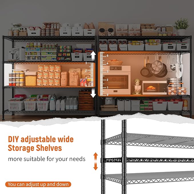 REIBII Storage Shelves 45.3''W Wire Shelving Unit 4 Tier Metal Shelves for Storage Rack Metal Shelving for Pantry Shelves Kitchen Steel Shelving, 45.3''W*63''H*17.7" D, 2 Pack