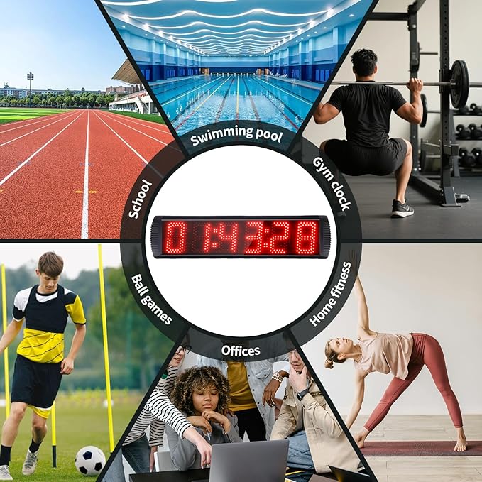 Portable 5 inch High 6 Digits LED Race Clock with for Running Events, Countdown/up Digital Race Timer, 12/24-Hour Clock,LED Stopwatch by Remote Control
