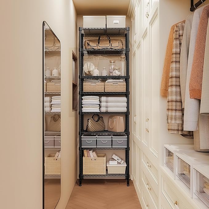 M MZG 8 Tier 2000 lbs Storage Rack Metal Wire Shelving Unit, Storage Standing Shelf Organizer for Laundry Bathroom Kitchen Pantry Closet Garage Basement Utility Room, Black 13.8" D x 23.6" W x 79.5" H