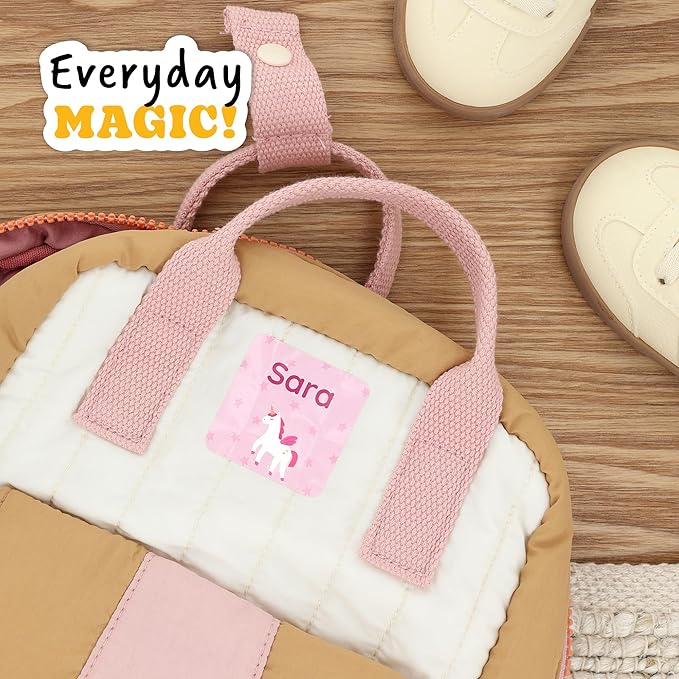 Large Name Labels for Kids (33) - Custom Stickers for Daycare and School Supplies - Durable, Waterproof Stickers for Water Bottles, Lunch Boxes, and More with Unique Designs - Unicorn