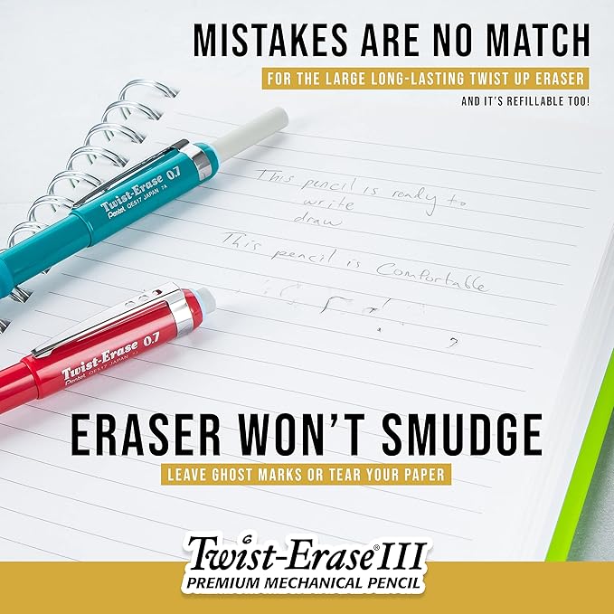 Pentel Twist-Erase III Mechanical Pencil, (0.9mm), Bold Line, Violet Barrel, Pack of 4 (QE519BP4V)