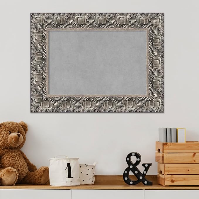 Amanti Art Silver Framed Magnetic Board 18x24 Small Vision Board for use with Magnets, 100% Metal Sheet to Display Items as Office Decor or for Home Organization in mudroom, Kitchen or Kids Room