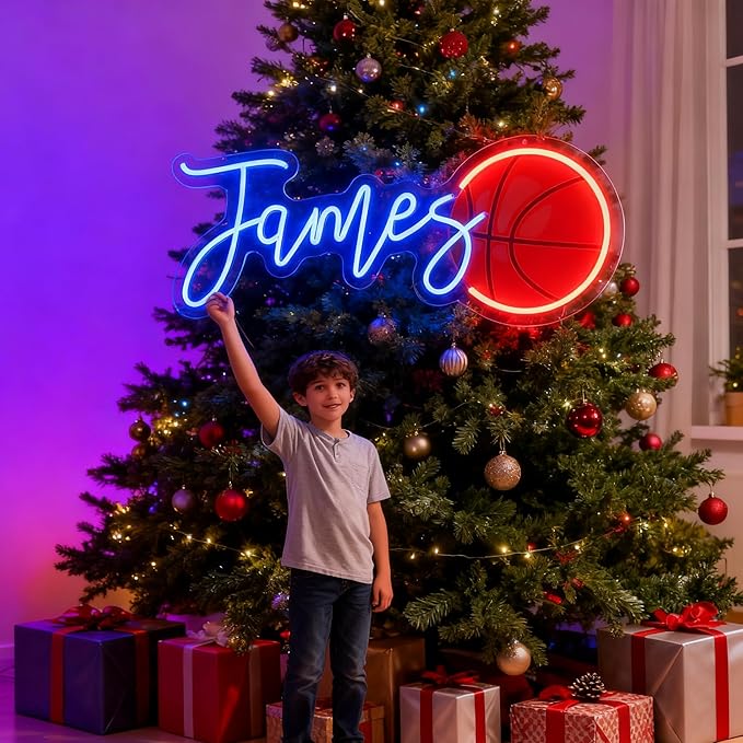 Custom Neon Name Sign Personalized with Football Baseball Soccer Basketball Pattern-Gift Sports Led Neon Lights for Wall Decor Man Cave Boys Girls Kids