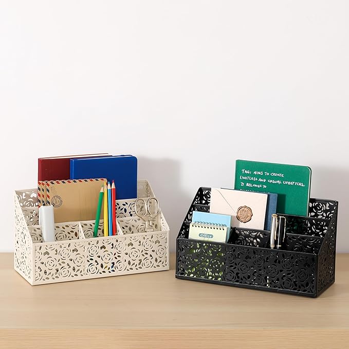 DINGTAI Mail Organizer Countertop, Modern Mail Holder Countertop, Desk Organizers and Accessories, Boho Desk Accessories, Bill Mail Papers Letters Organizer, Mail Sorters, Pencil holders(Black)