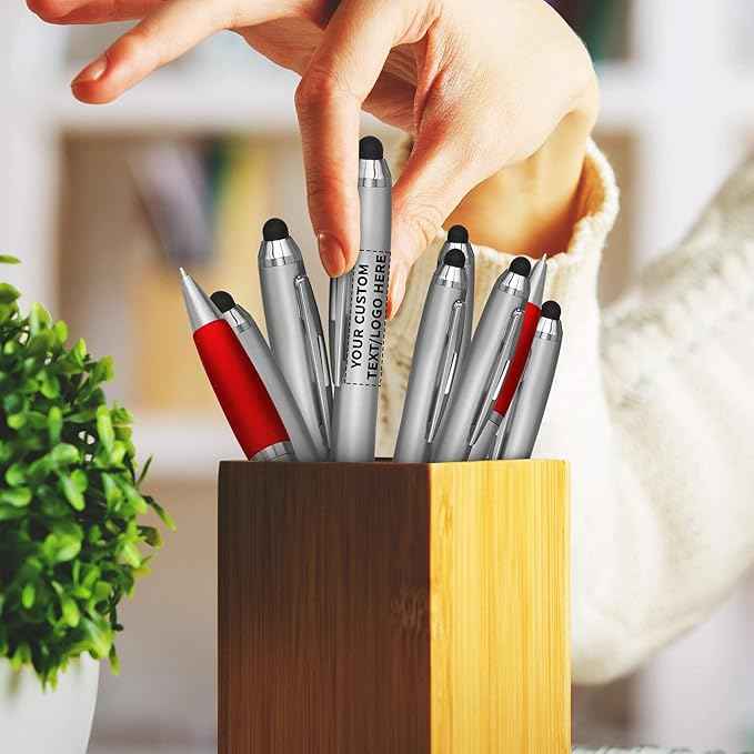 DISCOUNT PROMOS Custom Stylus Ballpoint Pens Set of 100, Personalized Bulk Pack - Black Ink, Great for Office, School, Business, Tradeshows, Events - Red