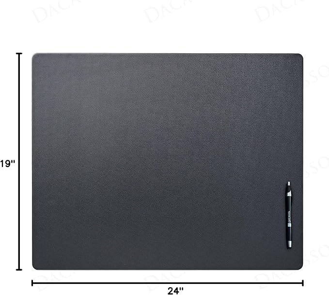 Dacasso 24" x 19" Black Leatherette Luxury Desk Pad Blotter w/Out Side Rails for Writing - Executive Desk Surface Protector & Essential Office Decor