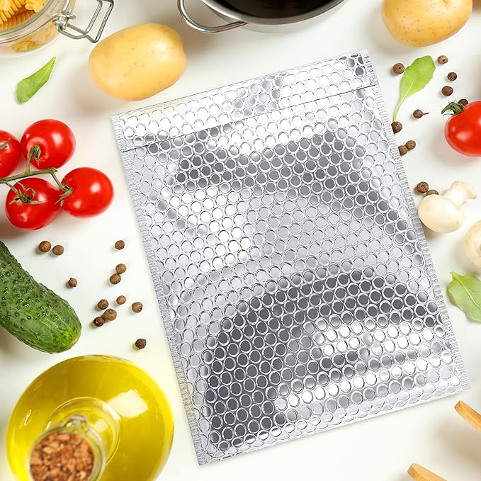 Amiff Silver Thermal Bubble Mailer, 8 x 11 Inches. 10 Pack Metallic Bubble Mailers. Self-Seal Insulated Mailers for Cold Shipping. Padded Envelopes Waterproof. Thermal Bag for Food, Cosmetics