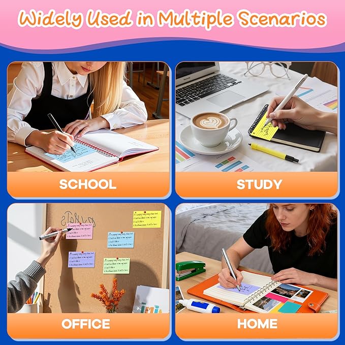 250 Count Colored 3 x 5 Inch Index Cards with Ring, Ruled Flash Cards for Office Use, Portable Note Cards for Study, Heavy Weight Flashcards for Home and School