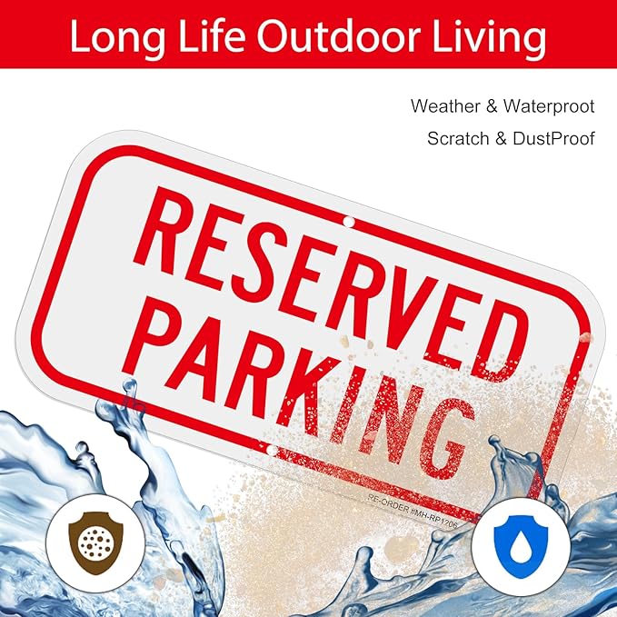 2 Pack Reserved Parking Signs,12x6Inch Aluminum Reserved Sign, UV Protected and Weatherproof, Durable Ink, Easy to Install and Read, Indoor/Outdoors Use