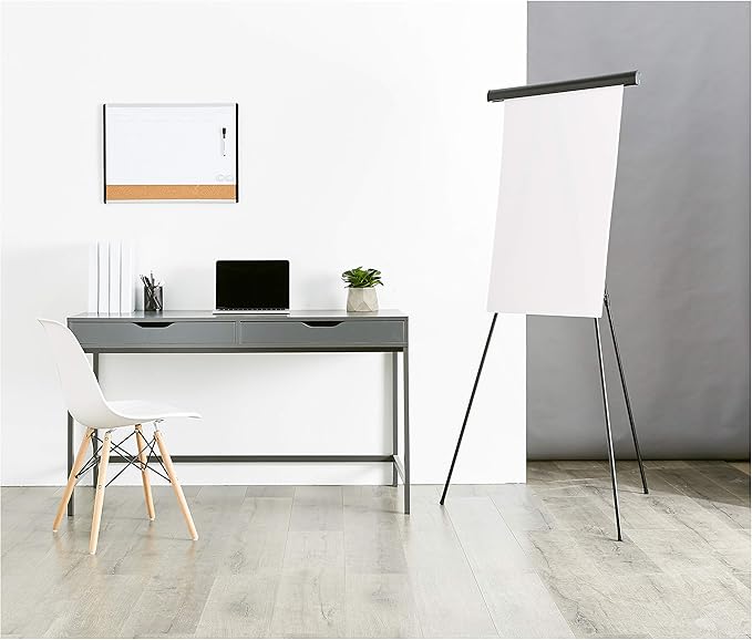 Amazon Basics High Boardroom Aluminum Flipchart Whiteboard and Display Easel Stand with Adjustable Height Telescope Tripod, 35 x 2 x 28 Inches, Black