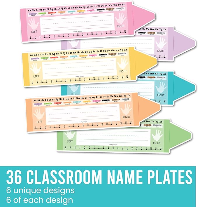 Desk Name Tags for Classroom – 36 Student Name Plates for Classroom Kindergarten, Preschool, 1st, 2nd & 3rd Grade, 14.5 x 4in Teacher Nameplates for Student Desks, Crayon Nametags