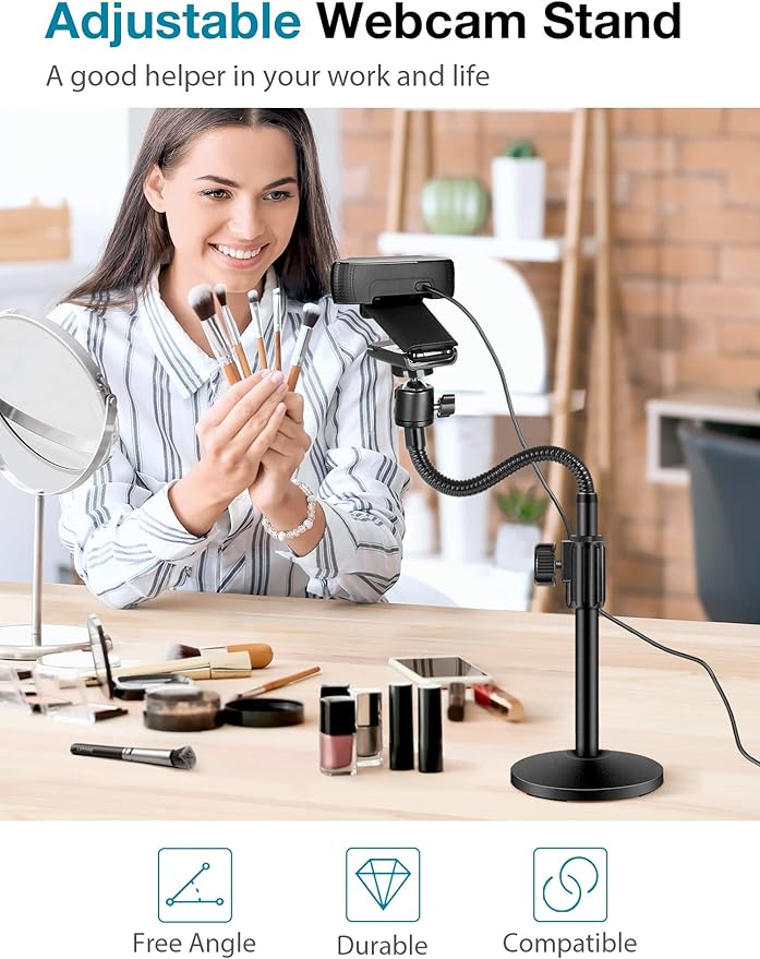 InnoGear Webcam Stand for Desk, Camera Stand Mount Gooseneck Arm for Logitech Webcam C922 C930e C920S C920 C615 C960 C920x BRIO 4K NexiGo N60, Phone Mount, Right Light, GoPro with 1/4" Thread