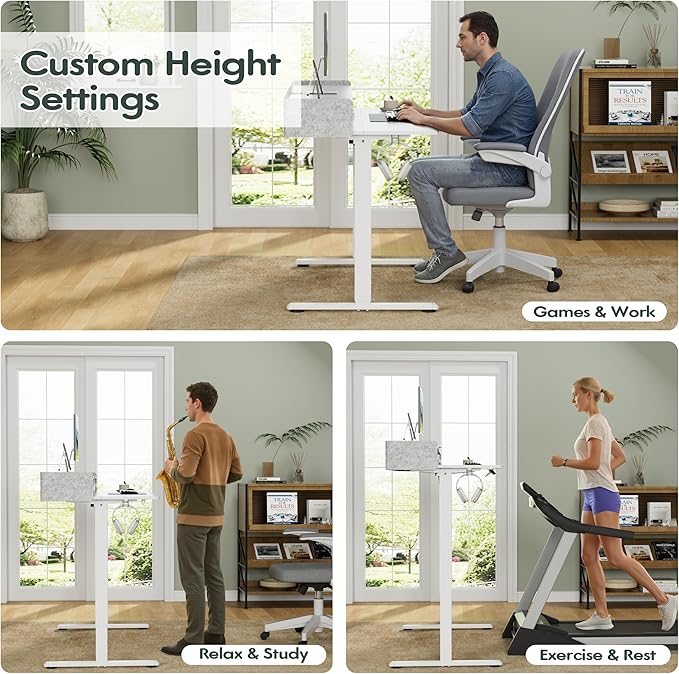 Homall Electric Standing Desk with 2 Drawers, Adjustable Height Computer Desk with Storage Sit Stand Table with Storage Shelf and Splice Board Quick Install for Home Office (White, 48 Inch)