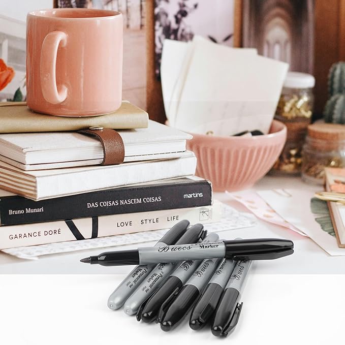 Buecs Permanent Markers, 200 Count Black Permanent Markers, Fine Point, Waterproof & Smear Proof Markers, Quick Drying, Office Supplies for School, Office, Home