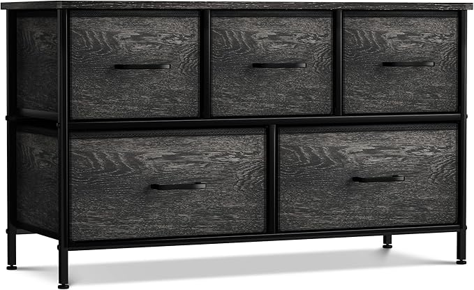Sorbus Dresser with 5 Faux Wood Drawers - Wide Storage Unit Chest Organizer for Clothes - Bedroom, Living Room, Closet, & Dorm TV Stand Furniture - Steel Frame, Wood Top, & Easy Pull Fabric Bins