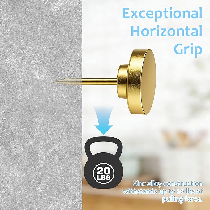 50Pcs Gold Metal Push Pins for Bulletin Board, Flat Thumb Tacks, Heavy Duty Pushpins for Cork Board Photos Wall Travel Maps Poster Picture Hanging, School Office Home Decorative