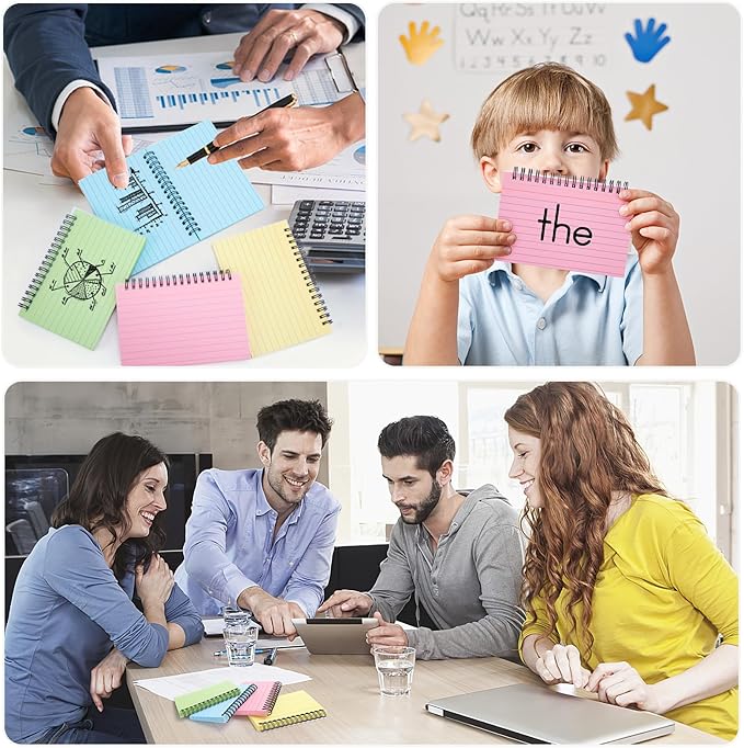 Koogel 400PCS Index Cards, 4x6 Large Index Cards with Key Rings for School, Flashcards Heavy Note Card with Waterproof Covers for Studying Learning College Office Home Supplies, 8 Color