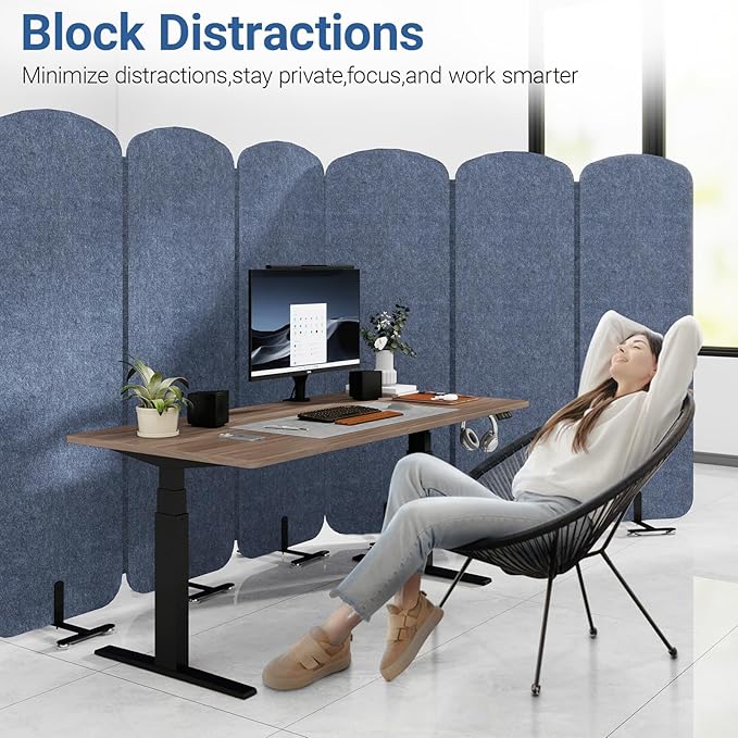 Natwind 5 Panel 122.8 x 71 in Office Room Privacy Protect Space Divider Portable Partition,Wall Folding Cubicle Indoor Freestanding Acoustic Partition Temporary for Office Room, Navy Blue
