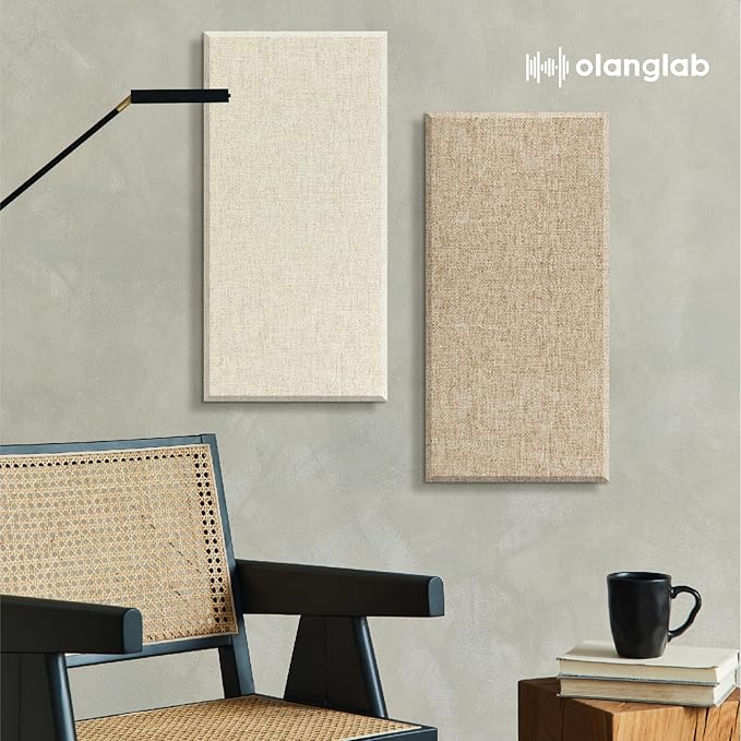 Olanglab Fiberglass Acoustic Wall Panels 4 Pack, 11.8'' x 23.6'' Sound Panels, Fabric Wrapped Sound Proof Panels for Walls (White)