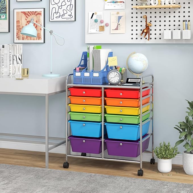 Giantex 12 Drawer Rolling Storage Cart Tools Scrapbook Paper Office School Organizer