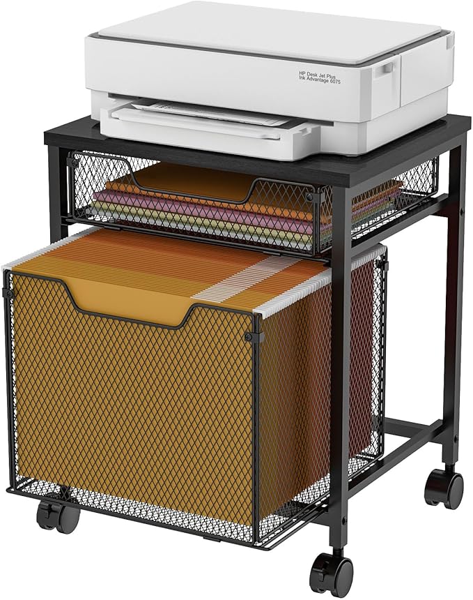 Rolling File Cabinet Cart, Printer Stand with Storage Drawer, Mobile Filing Cabinet on Lockable Wheel, Printer Cart with Hanging File Folder Organizer Beside Under Desk for Office Home(Patent Pending)